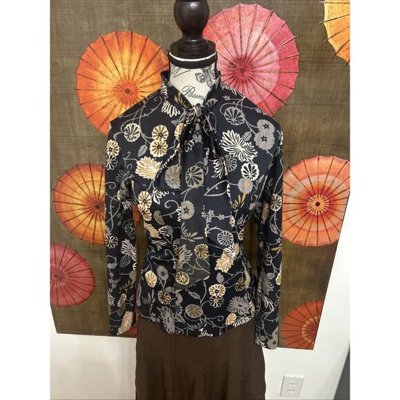 Vintage Lady Carol 70’s Floral Zip Blouse W/Tie Modest Retro Office Chic Sz S - Picture 1 of 6